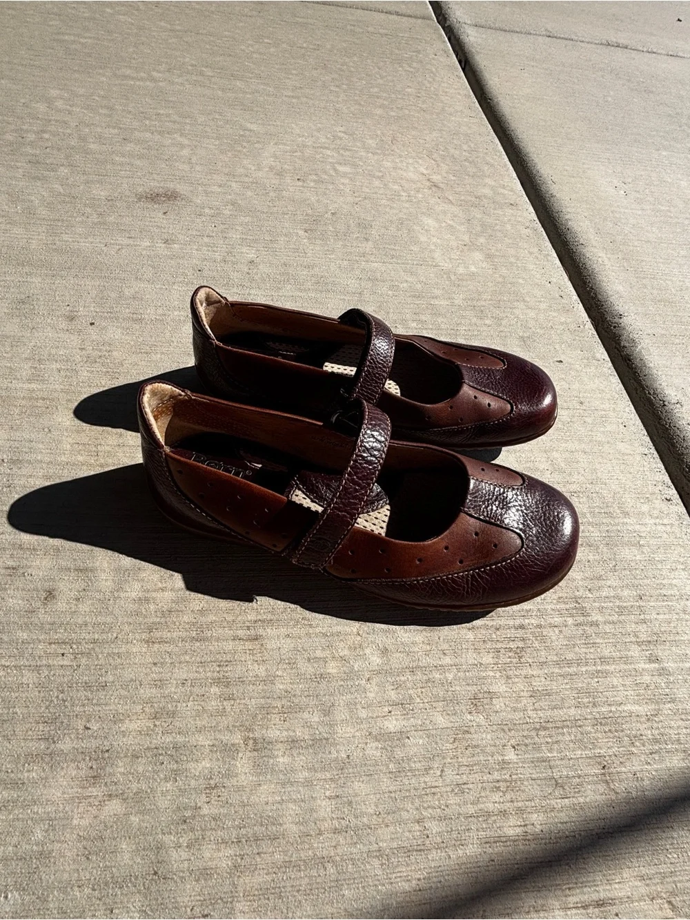Born Women's Brown Leather Mary Jane Flats